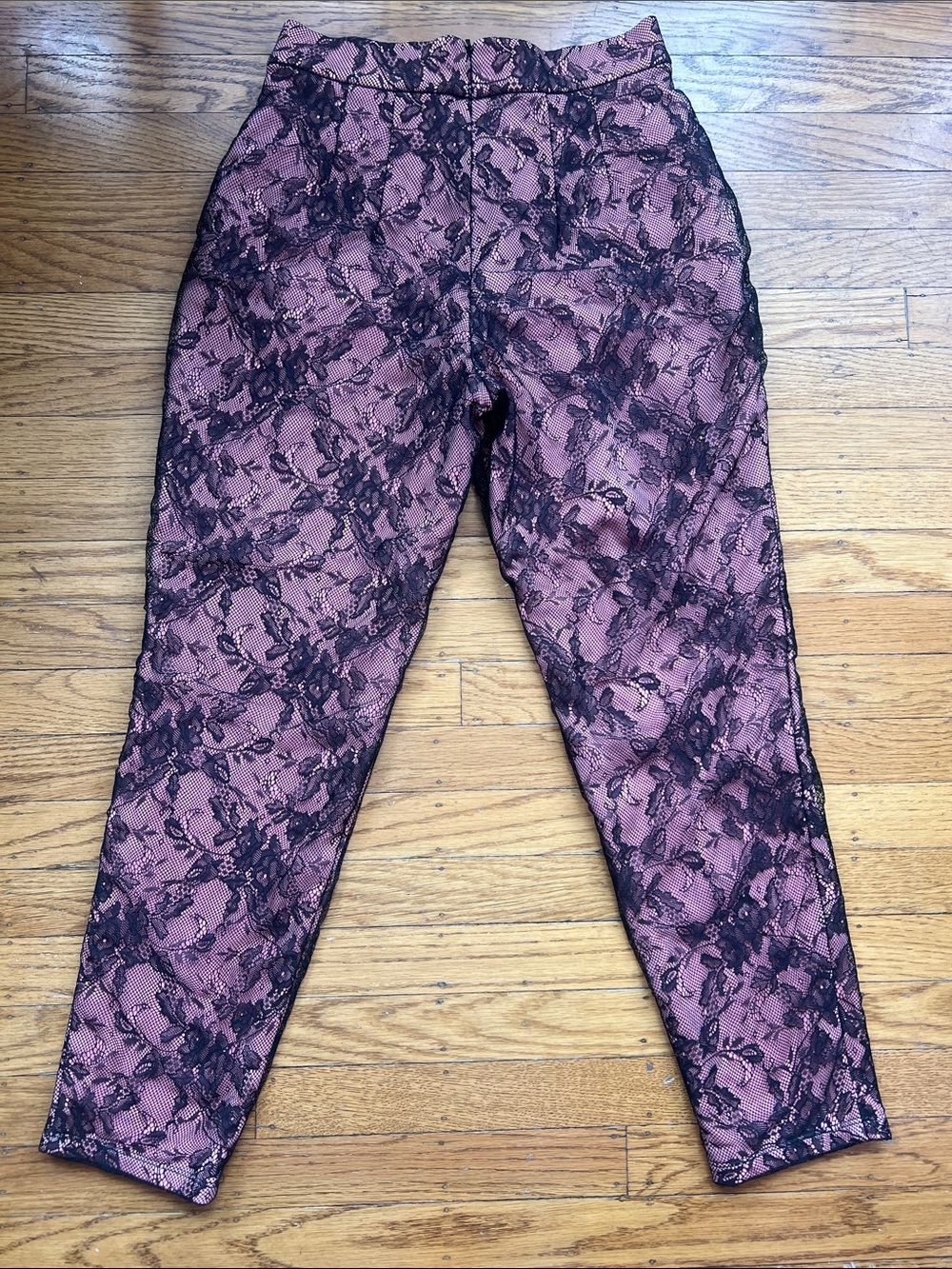 Vixen by Micheline Pitt Pink Cigarette Pants with Black Lace size M - Picture 2 of 3